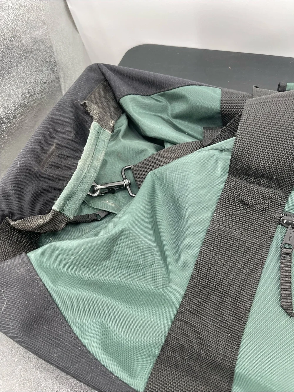 Vintage L.L. Bean Forest Rolling Green Duffel, JES monogram Large